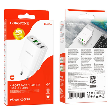 Мережевий блок живлення Borofone BA79A Clever four-port PD20W (1C3A) white