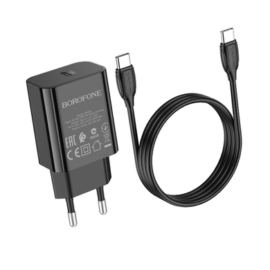 Сетевое зарядное устройство Borofone BA65A Single PD20W +Type-C+Type-C black