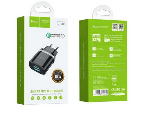 Сетевое зарядное устройство Hoco C12Q Smart 1usb/3A/QC3.0 black