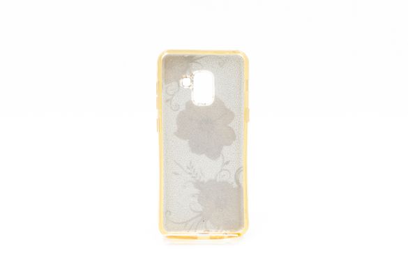 Силиконовый чехол Glitter Flowers для Samsung A8 (2018) gold