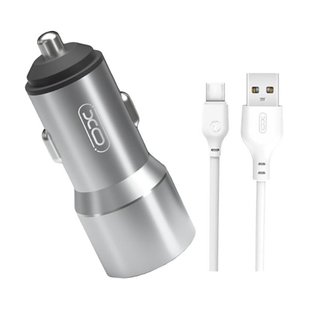 Автомобільний зарядний пристрій XO TZ09 (2USB/2.4A)+ USB Type-C gray