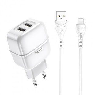 Мережевий блок живлення HOCO C78A Lightning 2USB 2.4A/1m white (EU)