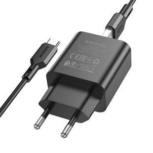 Мережевий зарядний пристрій Borofone BA72A Spring 18W/QC3.0/1USB + Cable Type-C black