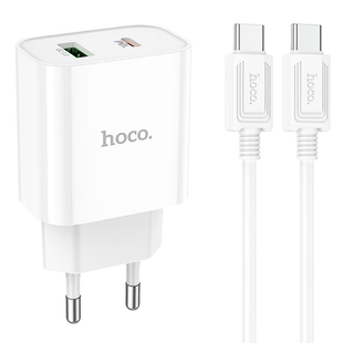 Мережевий зарядний пристрій HOCO C80A Plus Rapido PD20W+QC3.0 (1USB-A/1C) Type-C to Type-C white