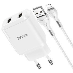 Адаптер змінного струму HOCO N7 Speedy 2USB/2.1A + Lightning white