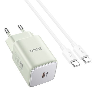 Сетевое зарядное устройство Hoco N43 1USB-C PD/QC 30W GAN Type-C to Tepe-C green