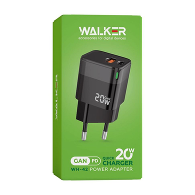Сетевое зарядное устройство адаптер WALKER WH-42 20W GAN PD 20W/QC3.0/18W black
