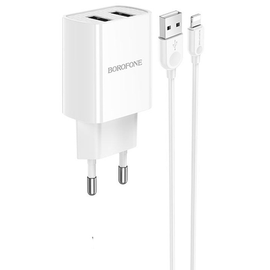 Мережевий зарядний пристрій Borofone BA53A Powerway (2USB/2.1A)+Lightning 1m white