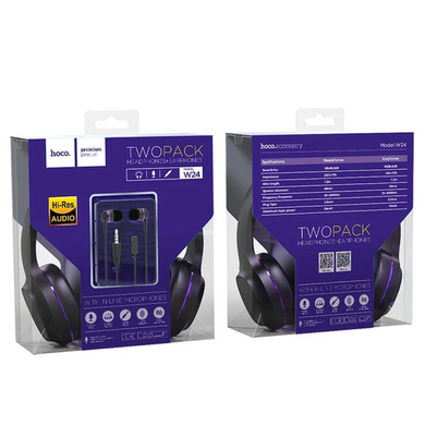 Навушники Hoco W24 з мікр.black-violet