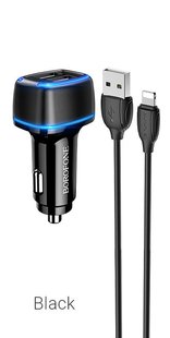 Автомобільний зарядний пристрій Borofone BZ14 Max Lightning QC/2.4A/2USB/1m black