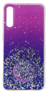 Силиконовый чехол блёстки+popsoket для Samsung A30s/A50 color