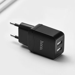 Мережевий зарядний пристрій HOCO C33A 2.4A 2USB (EU) + lightning cable black