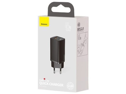 Сетевое зарядное устройство Baseus GaN2 Lite Quick Charger 65W 1Type-C+1USB (CCGAN2L-B01) black