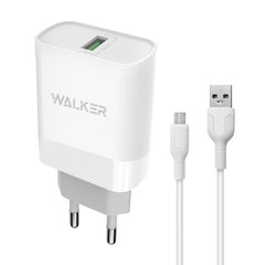 Мережевий зарядний пристрій адаптер WALKER WH-35 1USB/QC3.0/3A/15W+ micro white
