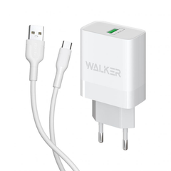 Мережевий зарядний пристрій адаптер WALKER WH-35 1USB/QC3.0/3A/15W+ micro white