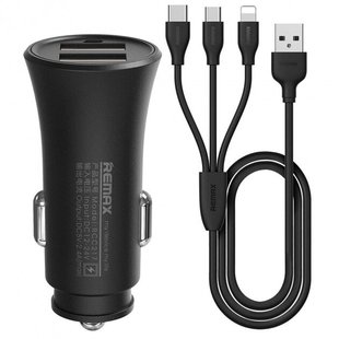 Авто Зарядное Устройство Remax RCC 217+Cable 3in1 2 USB черный