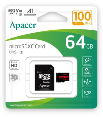 Карта пам'яті micro SDXC Apacer UHS-1 64GB 100MB/c + adapter