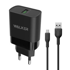 Мережевий зарядний пристрій адаптер WALKER WH-35 1USB/QC3.0/3A/15W+ micro black