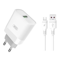 Мережевий зарядний пристрій XO L63 (EU) QC3.0 1USB/15W +USB-MicroUSB white