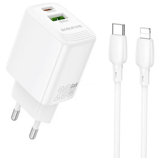 Сетевое зарядное устройство Borofone BN27 Fuente PD20W+QC3.0 (1USB-A/1C)+Type-C to Lightning white
