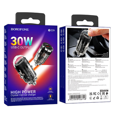 Автомобільний зарядний пристрій Borofone BZ29 Ray PD30W (1C) transparent black