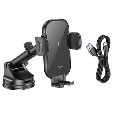 Автотримач із бездротовим ЗП Hoco HW5 15W Journey Wireless Fast Charge black