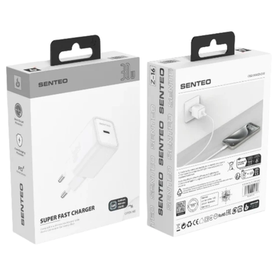 Мережевий зарядний пристрій Senteo Z-16 USB-C PD 30W (СЕ сертифікат) white