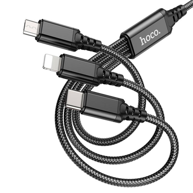 USB кабель Hoco X76 3-in-1 USB to Type-C+Micro+Lightning 1m 2A black
