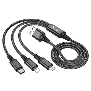 USB кабель Hoco X76 3-in-1 USB to Type-C+Micro+Lightning 1m 2A black