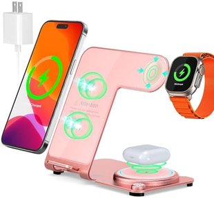 Беспроводное зарядное устройство 3in1 Y91 Ultra-Thin (iPhone, iWatch, AirPods) 15W Original Rose Pink