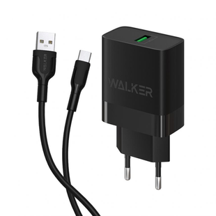 Сетевое зарядное устройство адаптер WALKER WH-35 1USB/QC3.0/3A/15W+Type-C black