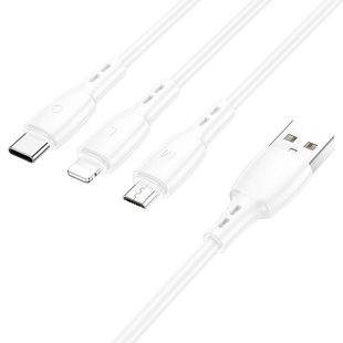 USB кабель Borofone BX71 USB to 3in1 Micro/Type-C/Lightning 2A 1m white