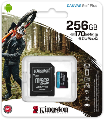 Карта пам'яті Kingston microSDXC 256 Gb Canvas Go Plus A2 U3+SD