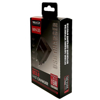 Мережевий зарядний пристрій адаптер WALKER WH-35 1USB/QC3.0/3A/15W+Type-C black