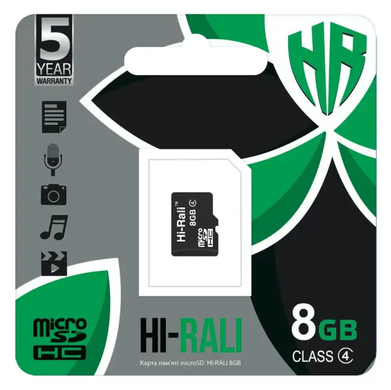 Карта памяти microSDHC Hi-Rali 8 Gb 4class без адаптера