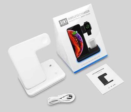 Бездротовий зарядний пристрій 3 IN1 (iPhone, iWatch, AirPods) 15W FAST white