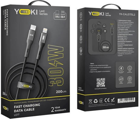 Кабель YOKI LED YK-LE17 Type-C to Lightning 30W 2m black