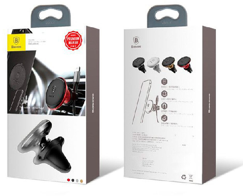 Автодержатель Baseus Magnetic Air Vent Car Mount With Cable Clip black