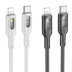 USB кабель HOCO U120 Transparent explore intelligent power-off PD 27W Type-C to Lightning 1,2m grey