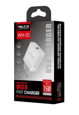 Мережевий зарядний пристрій адаптер WALKER WH-35 1USB/QC3.0/2.4A/15W white