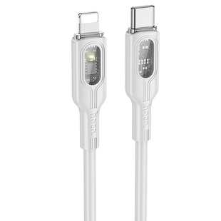 USB кабель HOCO U120 Transparent explore intelligent power-off PD 27W Type-C to Lightning 1,2m grey