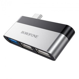 Перехідник Borofone DH1 Type-C to USB 3.0 / 2USB metal-black