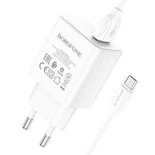 Мережевий зарядний пристрій Borofone BA66A 1 USB 18W/QC3.0 Micro 1m white
