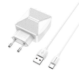 Сетевое зарядное устройство Borofone BA45A Max Power Type-C 2usb/2,4A/1m (EU) white