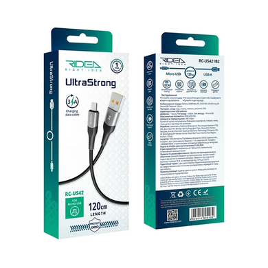 Кабель Ridea RC-US42 UltraStrong Micro 3A 1.2m black