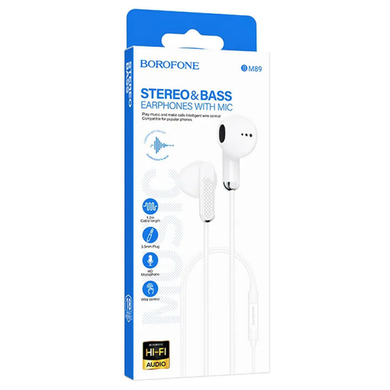 Навушники Borofone BM89 Surpass universal (3.5mm/1.2m) white