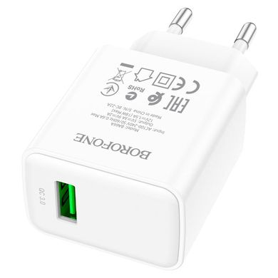 Мережевий зарядний пристрій Borofone BA66A 1 USB 18W/QC3.0 Micro 1m white