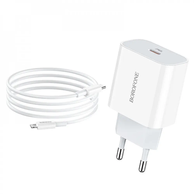 Сетевое зарядное устройство Borofone BA38A Plus PD 20W Type-C to Lighning white