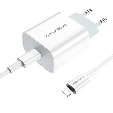 Сетевое зарядное устройство Borofone BA38A Plus PD 20W Type-C to Lighning white