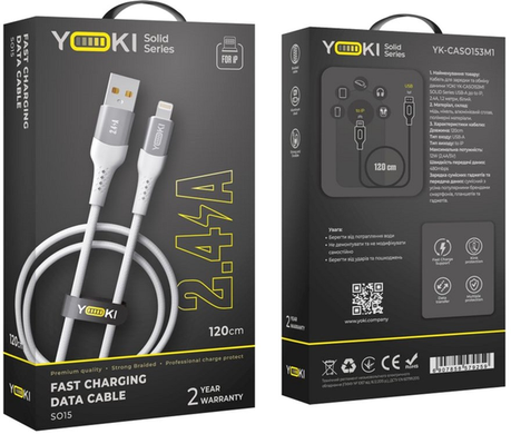 USB кабель YOKI SOLID YK-SO15 Lightning 2.4A 1.2m white